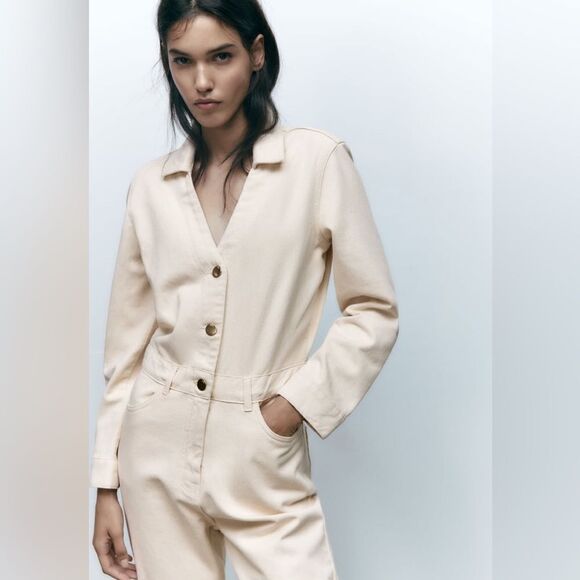 Zara Ecru Denim Jumpsuit Romper New - Picture 12 of 16